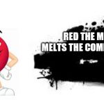 Super Smash Bros. SPLASH CARD | RED THE M&M MELTS THE COMPETITION | image tagged in super smash bros splash card | made w/ Imgflip meme maker