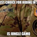 Mars Camo | THE BEST CHOICE FOR HIDING IN SPACE; IS JUNGLE CAMO | image tagged in mars camo | made w/ Imgflip meme maker