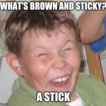 Sarcastic Laugh | WHAT'S BROWN AND STICKY? A STICK | image tagged in sarcastic laugh | made w/ Imgflip meme maker