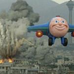 Plane flying from explosions meme
