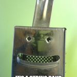 Mozzerella  the string band | DID YOU HEAR THAT MOZZARELLA JOINED A BAND? IT’S A STRING BAND AND HE SHREDS ON THE GRATER | image tagged in happy cheese grater,bad puns | made w/ Imgflip meme maker
