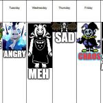 How I feel | SAD; ANGRY; INSANE; CHAOS; SLEEPS ALL DAY; MEH | image tagged in how i feel,undertale,sans,omega flowey,meh,asriel | made w/ Imgflip meme maker