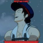 Rwby Tyrian Callows | "QROW X CLOVER SANK FASTER THAN TITANIC."; "HAHAHAHAHAHAHAHAHAHAHAHA!" | image tagged in rwby tyrian callows | made w/ Imgflip meme maker