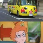 Arnold magic school bus | MS. FRIZZLE WHATS THE BUS TURNING  INTO | image tagged in arnold magic school bus,pikachu,magic school bus,school bus | made w/ Imgflip meme maker