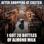 Storage | AFTER SHOPPING AT COSTCO; I GOT 20 BOTTLES OF ALMOND MILK | image tagged in storage | made w/ Imgflip meme maker