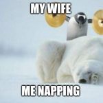 She's the noisiest person on earth | MY WIFE; ME NAPPING | image tagged in penguin with cymbals,wife | made w/ Imgflip meme maker