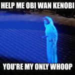 You're My Only Whoop | HELP ME OBI WAN KENOBI; YOU'RE MY ONLY WHOOP | image tagged in princess leia hologram | made w/ Imgflip meme maker