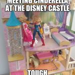 Tough introductions | CAPTAIN MARVEL MEETING CINDERELLA AT THE DISNEY CASTLE; TOUGH INTRODUCTIONS | image tagged in captain marvel | made w/ Imgflip meme maker