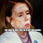 Nancy Pelosi PB Sandwich | THE LOOK OF, WELL SHIT HE IS NOT IMPEACHED. | image tagged in nancy pelosi pb sandwich | made w/ Imgflip meme maker