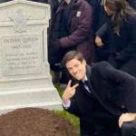 Grant Gustin next to Oliver’s Grave