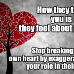 Stop breaking your own heart | How they treat you is how they feel about you. Stop breaking your own heart by exaggerating your role in their life. | image tagged in heart,broken,relationships,sadness,awareness | made w/ Imgflip meme maker