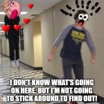 Floating Nigga | I DON'T KNOW WHAT'S GOING ON HERE. BUT I'M NOT GOING TO STICK AROUND TO FIND OUT! | image tagged in floating boy chasing running boy,kirby,donald trump,wtf,nani,weird | made w/ Imgflip meme maker