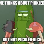 pickle rick | EVERYONE THINKS ABOUT PICKLED MORTY; BUT NOT PICKLED RICK | image tagged in pickle rick | made w/ Imgflip meme maker