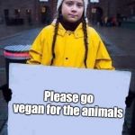 Greta | Please go vegan for the animals | image tagged in greta | made w/ Imgflip meme maker