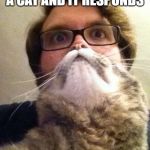 Surprised CatMan | WHEN YOU MEOW TO A CAT AND IT RESPONDS | image tagged in memes,surprised catman | made w/ Imgflip meme maker