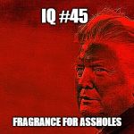 Presidential Cologne | IQ #45; FRAGRANCE FOR ASSHOLES | image tagged in president trump | made w/ Imgflip meme maker