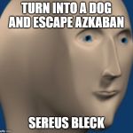 Zoomed Stonks Man | TURN INTO A DOG AND ESCAPE AZKABAN; SEREUS BLECK | image tagged in zoomed stonks man | made w/ Imgflip meme maker