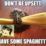 Don't be Upsett | DON'T BE UPSETT, HAVE SOME SPAGHETT! | image tagged in don't be upsetti have some spaghetti | made w/ Imgflip meme maker