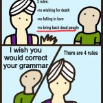 There are 4 rules | I wish you would correct your grammar | image tagged in there are 4 rules | made w/ Imgflip meme maker