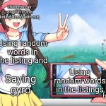 pokemon boobs | Using proper english in the listing along with out, Using random words in the listing and; Using random words in the listings; Saying gyro; Fake beyblade brands | image tagged in pokemon boobs | made w/ Imgflip meme maker