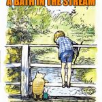 Pooh Sticks | MAKE HIM TAKE A BATH IN THE STREAM; BEFORE PLAYING WITH POOH | image tagged in pooh sticks | made w/ Imgflip meme maker