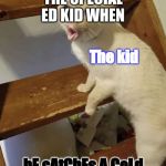 coughing cat | THE SPECIAL ED KID WHEN; The kid; hE cAtChEs A CoLd | image tagged in coughing cat | made w/ Imgflip meme maker