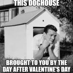 If you didn't remember about yesterday until today... | THIS DOGHOUSE; BROUGHT TO YOU BY THE DAY AFTER VALENTINE'S DAY | image tagged in doghouse,memes,valentine's day,day after | made w/ Imgflip meme maker