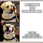 Drake the dog | PRETENDING THIS FORMAT IS MINE. ACTUALLY GIVING COURTESY TO CLUMSY ON YOUTUBE. | image tagged in drake the dog | made w/ Imgflip meme maker