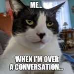 Bored cat | ME... WHEN I'M OVER A CONVERSATION... | image tagged in bored cat | made w/ Imgflip meme maker