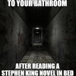 hallway | THE HALLWAY TO YOUR BATHROOM; AFTER READING A STEPHEN KING NOVEL IN BED | image tagged in hallway | made w/ Imgflip meme maker