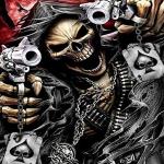 Badass skeleton with guns meme