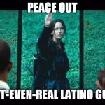katniss everdeen salute | PEACE OUT; NOT-EVEN-REAL LATINO GUY! | image tagged in katniss everdeen salute | made w/ Imgflip meme maker