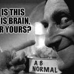 ABBY NORMAL <3 YOU | IS THIS HIS BRAIN, OR YOURS? | image tagged in abby normal 3 you | made w/ Imgflip meme maker