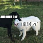 Dog eat dog | ANOTHER ONE; THE DUST | image tagged in dog bite,memes,queen | made w/ Imgflip meme maker