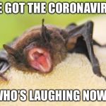 Who’s laughing now ! | I’VE GOT THE CORONAVIRUS; WHO’S LAUGHING NOW ! | image tagged in whos laughing now | made w/ Imgflip meme maker