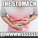 my stomach kinda burns | THE STOMACH; GLOOOWWWWSSSSSSS!!!!! | image tagged in my stomach kinda burns | made w/ Imgflip meme maker