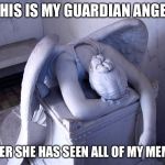 guardian angel | THIS IS MY GUARDIAN ANGEL; AFTER SHE HAS SEEN ALL OF MY MEMES | image tagged in guardian angel | made w/ Imgflip meme maker