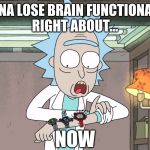 rick and morty right about... now | GONNA LOSE BRAIN FUNCTIONALITY
RIGHT ABOUT... NOW | image tagged in rick and morty right about now | made w/ Imgflip meme maker