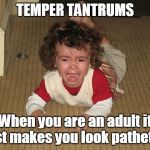 Temper tantrum | TEMPER TANTRUMS; When you are an adult it just makes you look pathetic. | image tagged in temper tantrum | made w/ Imgflip meme maker