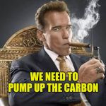 Climate Change Hoax | WE NEED TO PUMP UP THE CARBON | image tagged in arnie,hoax,climate change,scam,carbon footprint | made w/ Imgflip meme maker