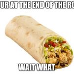 burrito | YOUR AT THE END OF THE ROLL; WAIT WHAT | image tagged in burrito | made w/ Imgflip meme maker