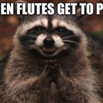 evil racoon | WHEN FLUTES GET TO PLAY | image tagged in evil racoon | made w/ Imgflip meme maker