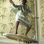 Surfing ironing board lady | ME TEACHING MY GRANDMA HOW TO SURF; WHEN SHE GETS HOME | image tagged in surfing ironing board lady | made w/ Imgflip meme maker