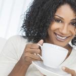 Black woman drinking tea template