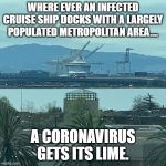 WHERE EVER AN INFECTED CRUISE SHIP DOCKS WITH A LARGELY POPULATED METROPOLITAN AREA.... A CORONAVIRUS GETS ITS LIME. | image tagged in coronavirus | made w/ Imgflip meme maker