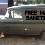 Coronavirus - it's come to this | FREE  HAND  SANITIZER | image tagged in rusty panel truck | made w/ Imgflip meme maker