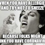 Sneezing  | WHEN YOU HAVE ALLERGIES AND TRY NOT TO SNEEZE; BECAUSE FOLKS MIGHT THINK YOU HAVE CORONAVIRUS | image tagged in sneezing | made w/ Imgflip meme maker