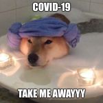 COVID-19 | COVID-19; TAKE ME AWAYYY | image tagged in calgon take me away,coronavirus | made w/ Imgflip meme maker