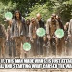 Walkers | WHAT IF, THIS MAN MADE VIRUS, IS JUST ATTACHING ITSELF TO US ALL AND STARTING WHAT CAUSED THE WALKING DEAD?! | image tagged in walkers,coronavirus | made w/ Imgflip meme maker