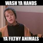Home Alone | WASH YA HANDS; YA FILTHY ANIMALS | image tagged in home alone | made w/ Imgflip meme maker